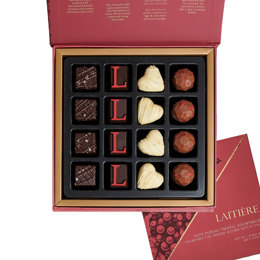Stunning Wine & Truffle Pairing Gift, bottle of wine and a box of wine-inspired chocolate truffles, Wine Gifts from Canada Blooms - Canada Delivery