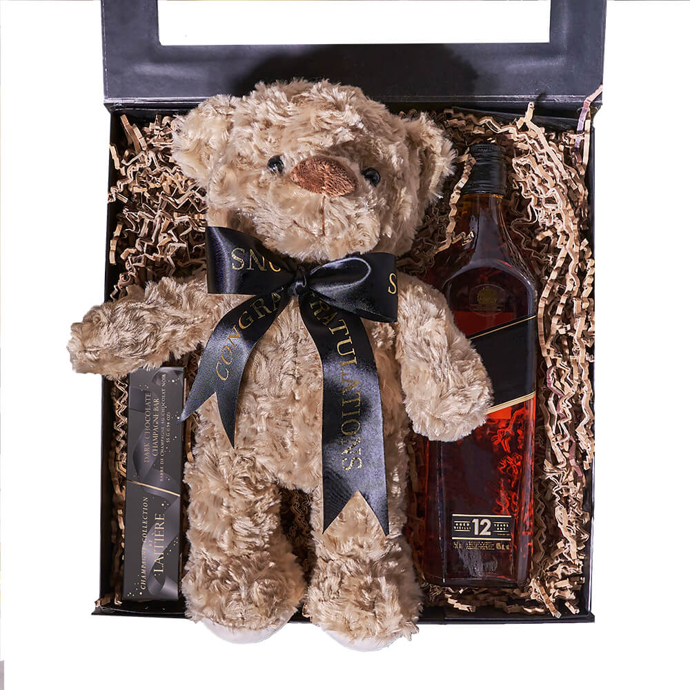 Celebratory Graduation &amp; Spirits Gift, gourmet gift, gourmet, liquor gift, liquor, plush bear gift, plush, graduation gift, graduation, Canada Blooms – Canada Blooms Delivery