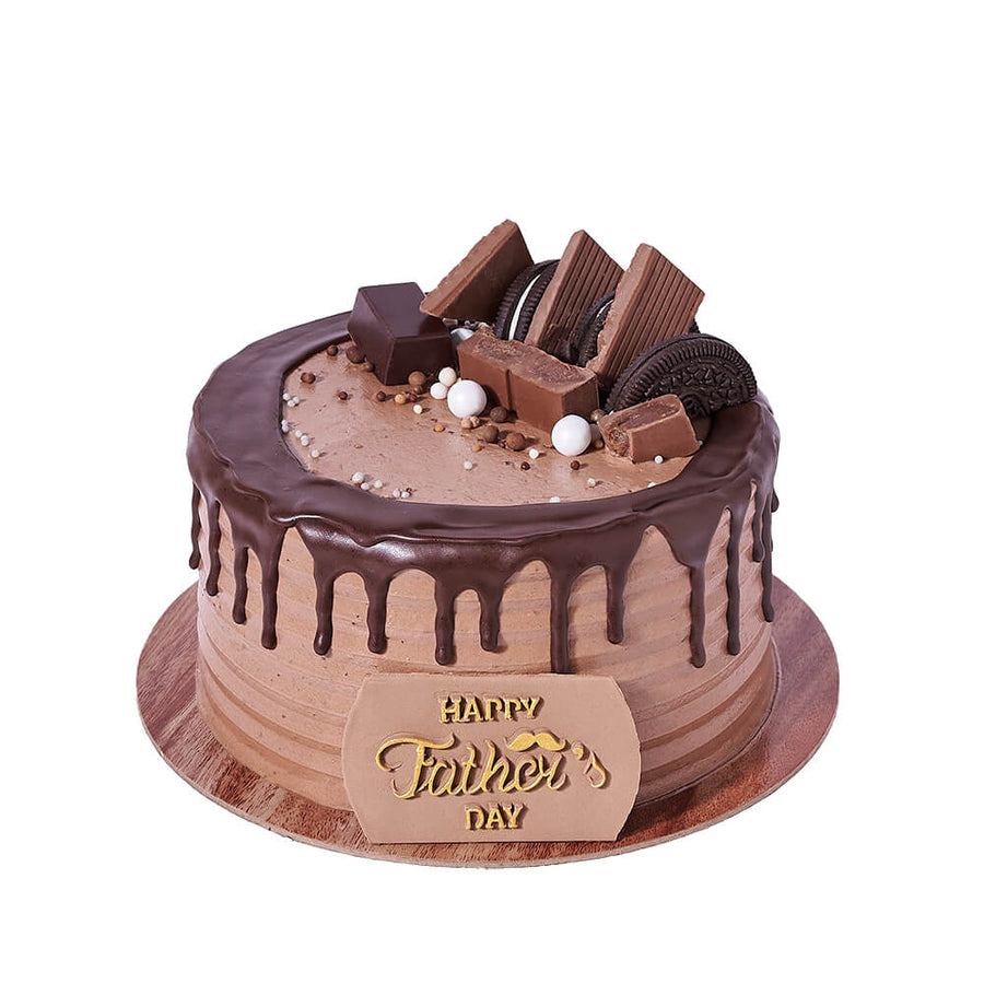 Chocolate Father’s Day Cake, moist and fluffy texture, layered with velvety chocolate buttercream, and adorned with rich chocolate goodies on top, Cake Gifts from Blooms Canada - Same Day Canada Delivery.