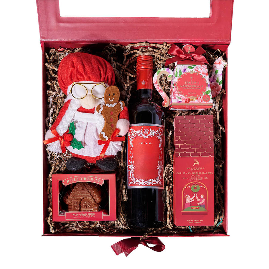 Christmas Wine & Mrs. Claus Gift Box, christmas gift, christmas, holiday gift, holiday, wine gift, wine, gourmet gift, gourmet. Blooms Canada- Blooms Canada Delivery