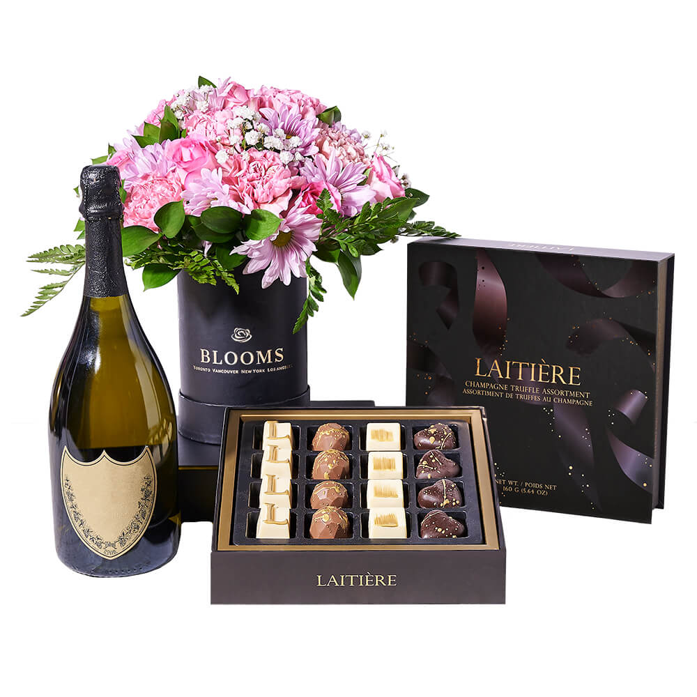 Complete Graduate Celebration Gift Set, chocolate gift, chocolate, sparkling wine gift, sparkling wine, flower gift, flowers, graduation gift, graduation, – Canada Blooms - Canada Delivery
