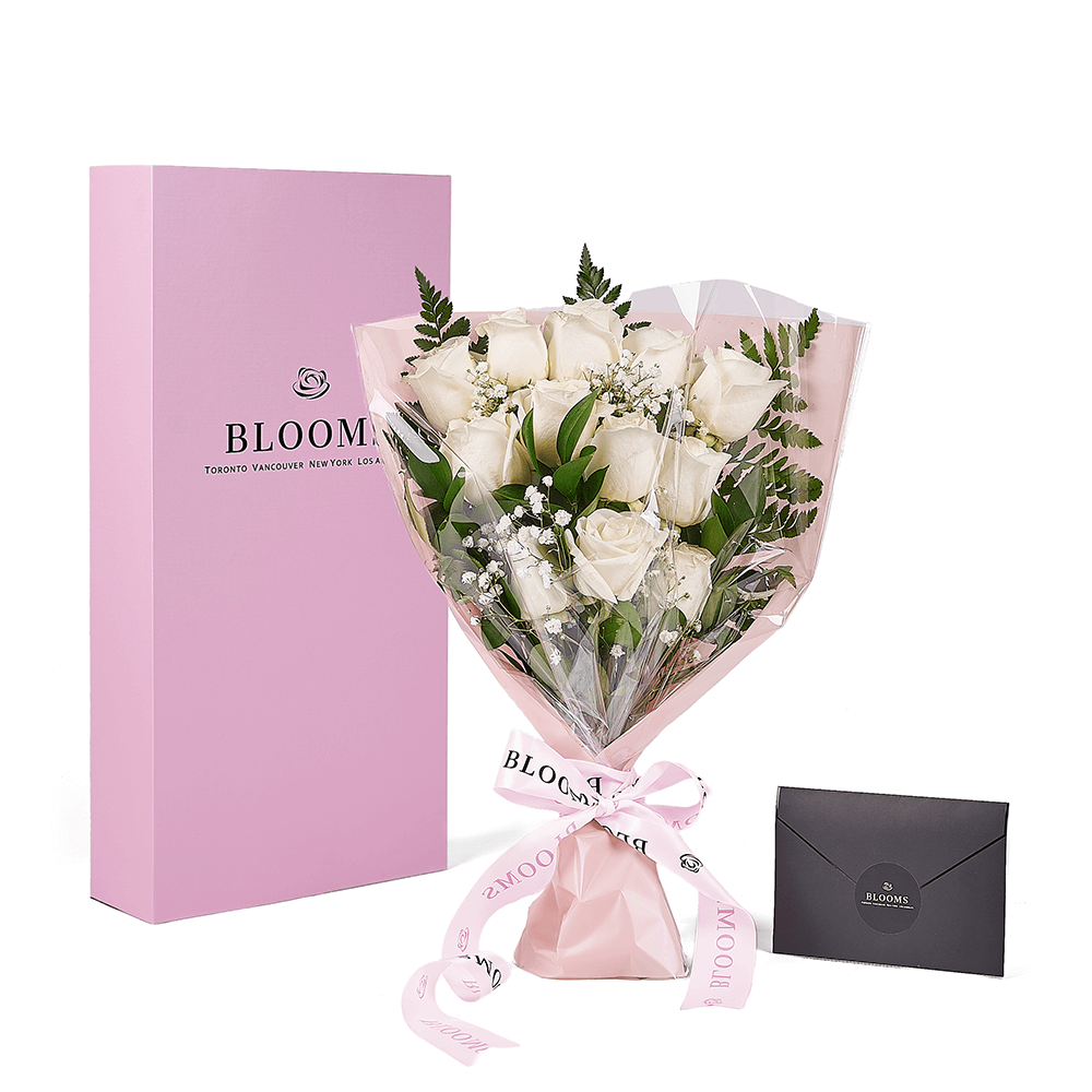 Enduring White Rose Bouquet &amp; Box, floral gifts, rose gifts, gifts, roses, – Canada Blooms - Canada Delivery