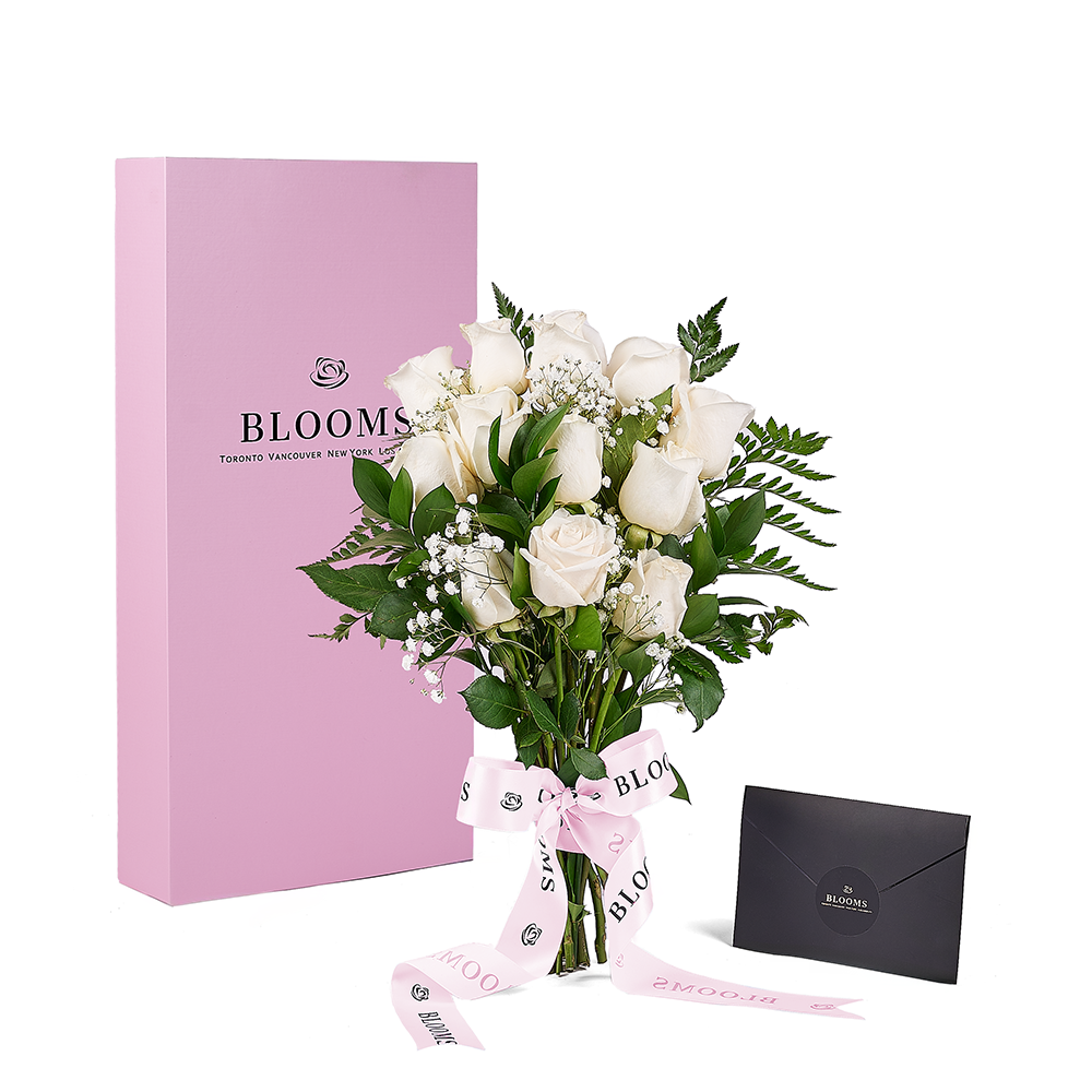 Enduring White Rose Bouquet & Box, floral gifts, rose gifts, gifts, roses, – Canada Blooms - Canada Delivery