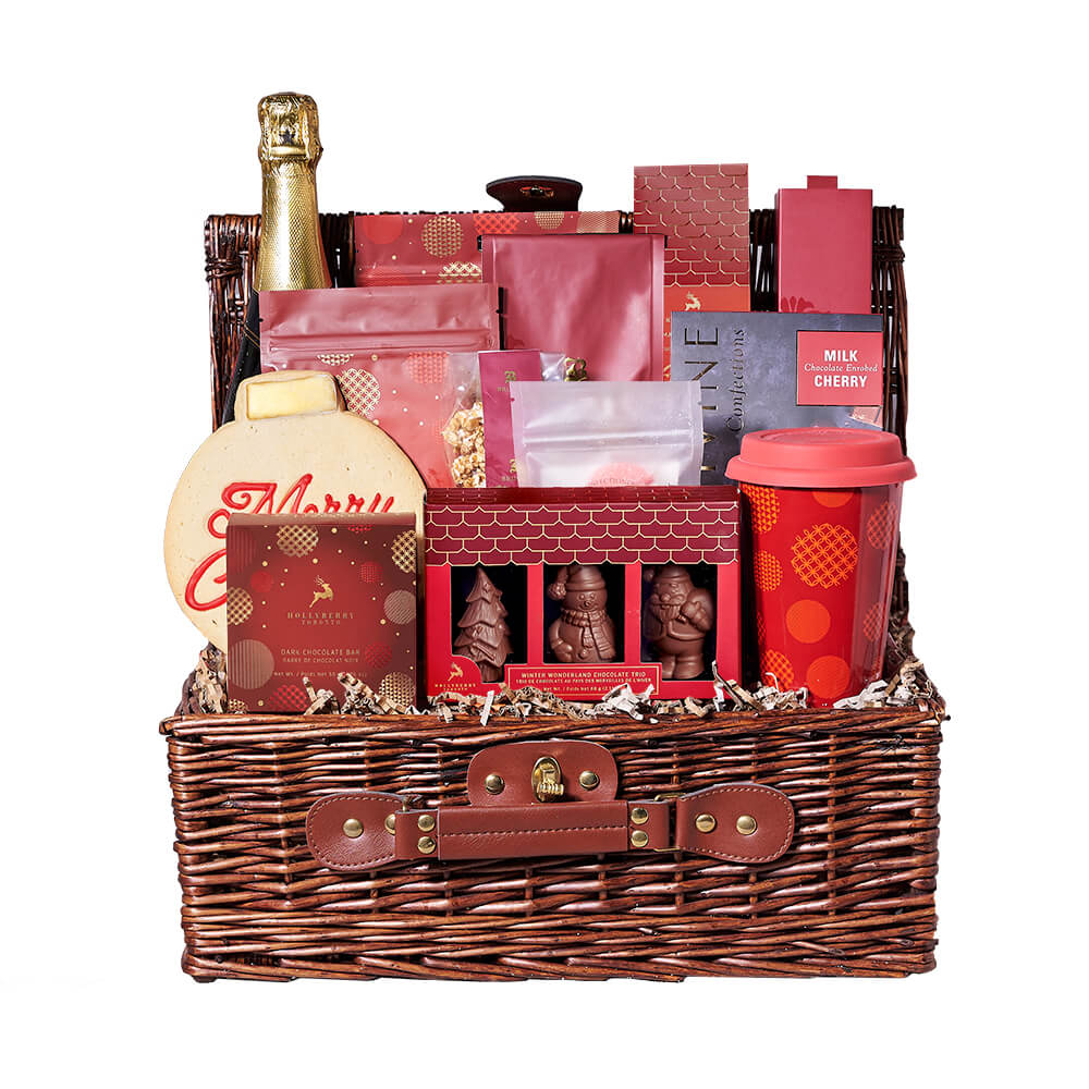 Festive Champagne Snack Basket, christmas gift, christmas, holiday gift, holiday, gourmet gift, gourmet, champagne gift, champagne, sparkling wine gift, sparkling wine – Canada Blooms - Canada Delivery