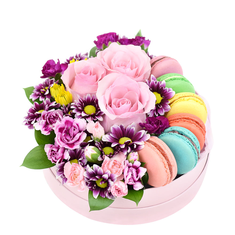 French Soirée Floral Gourmet Box Set - Macaron Hat Box Gift Set – Canada Blooms - Canada Delivery