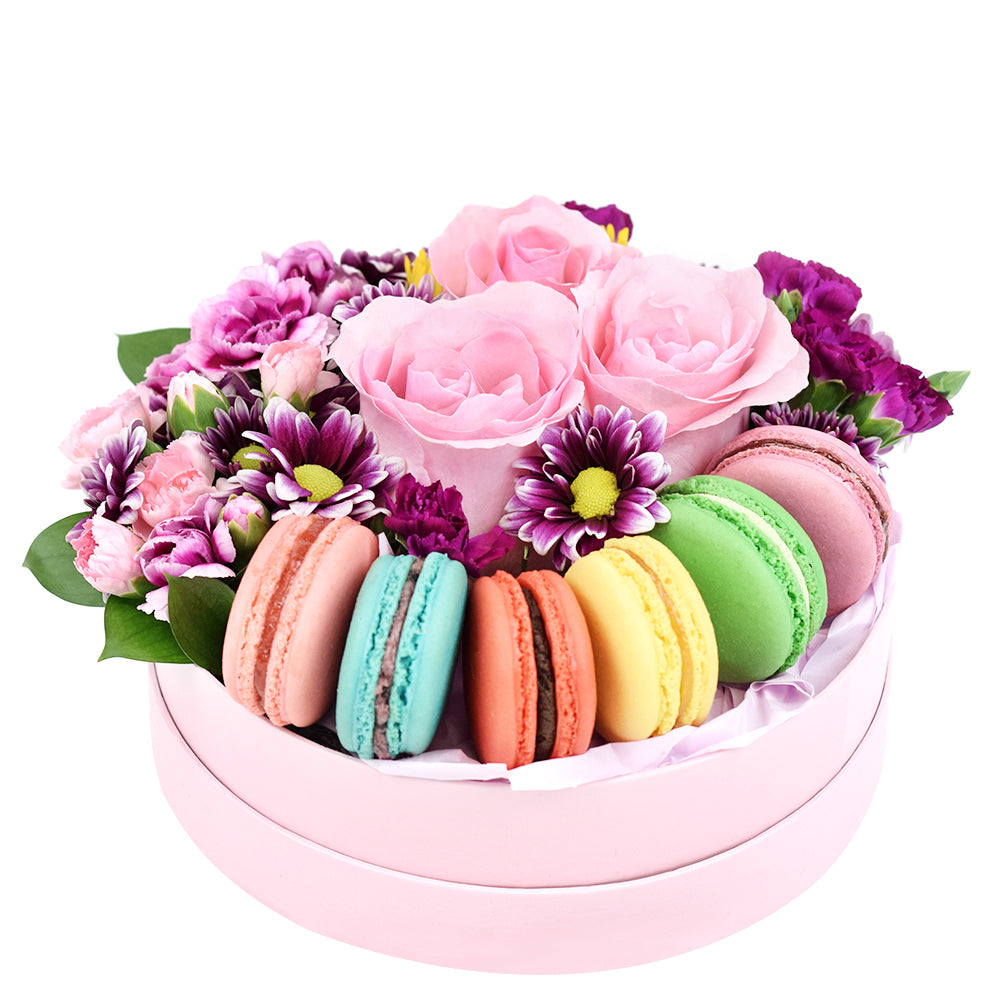 French Soirée Floral Gourmet Box Set - Macaron Hat Box Gift Set – Canada Blooms - Canada Delivery