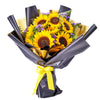 Golden Grace Sunflower Bouquet, selection of sunflowers, statice, and eucalyptus in a floral wrap and tied with designer ribbon, Flower Gifts from Blooms Canada - Same Day Canada Delivery.