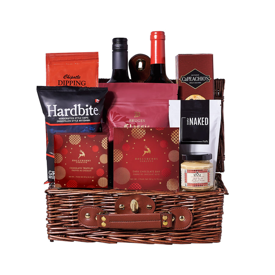 Gourmet Christmas Wine Duo Gift Basket, wine gift, wine, christmas gift, christmas, gourmet gift, gourmet, holiday gift, holiday, Blooms Canada Delivery