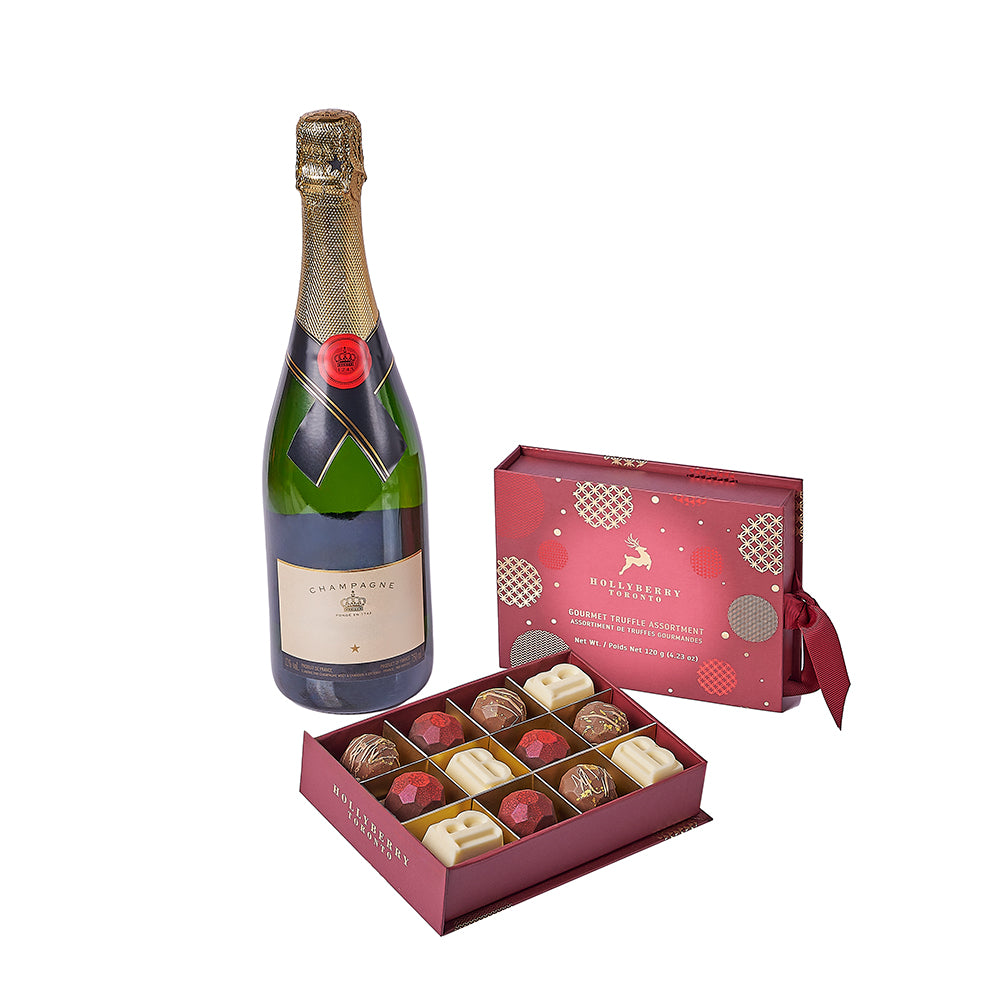 Holiday Champagne &amp; Chocolate Gift, sparkling wine gift, sparkling wine, champagne gift, champagne, chocolate gift, chocolate, christmas gift, christmas, – Canada Blooms - Canada Delivery