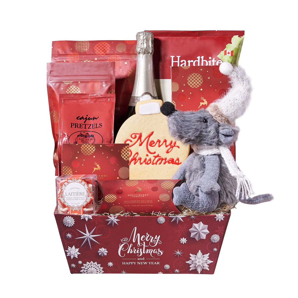 Holiday Mouse & Champagne Gift Basket – Canada Blooms - Canada Delivery