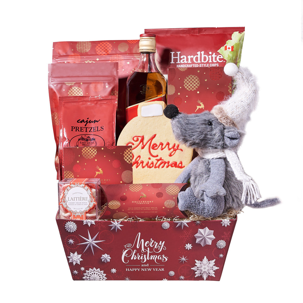 Holiday Mouse & Liquor Gift Basket – Canada Blooms - Canada Delivery
