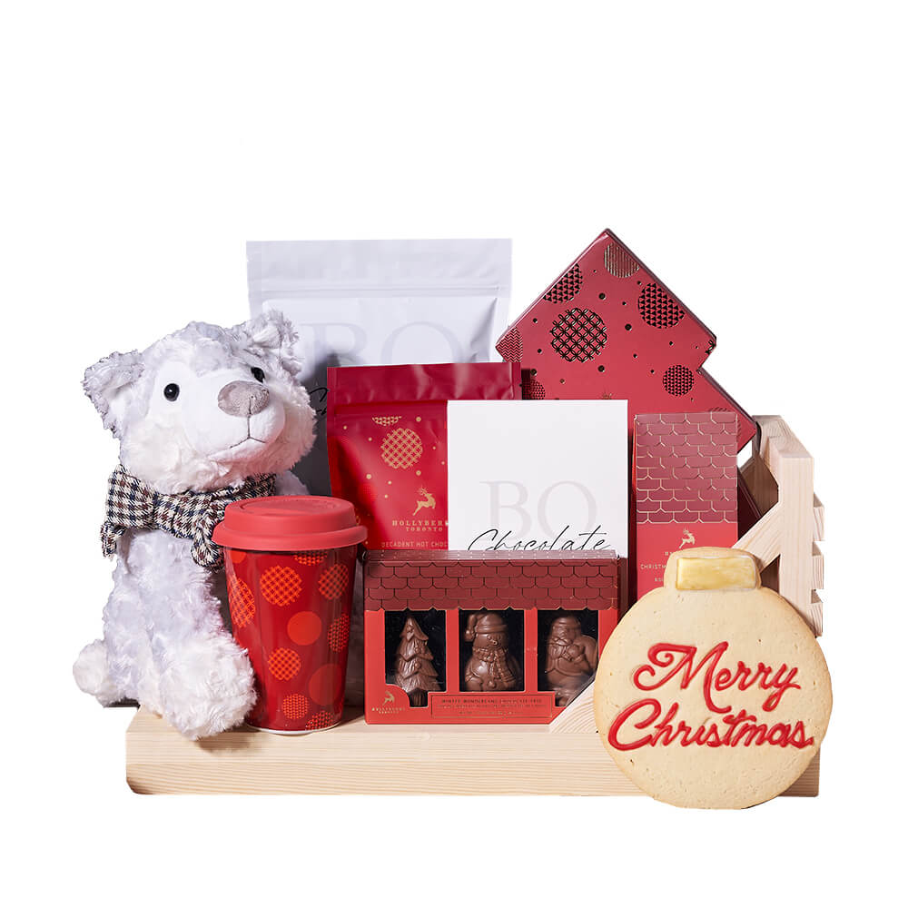 Husky in the Snow Gift Set, christmas gift, christmas, holiday gift, holiday, gourmet gift, gourmet, chocolate gift, chocolate – Canada Blooms - Canada Delivery
