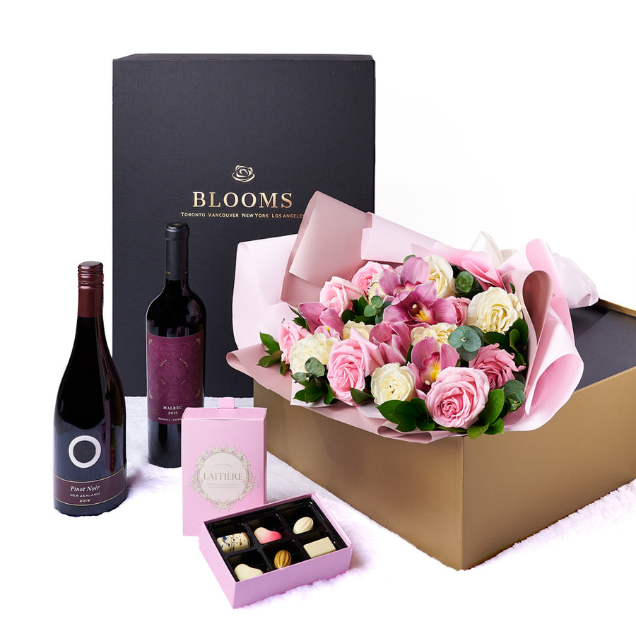 Lush Rose & Orchid Box Gift Set, rose gift baskets, gourmet gifts, gifts, roses, wine gifts