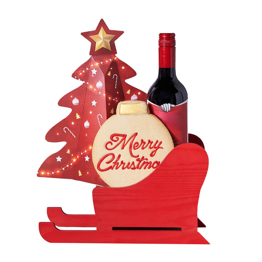 Merry Christmas Wine Sleigh, christmas gift, christmas, holiday gift, holiday, gourmet gift, gourmet. Blooms Canada- Blooms Canada Delivery