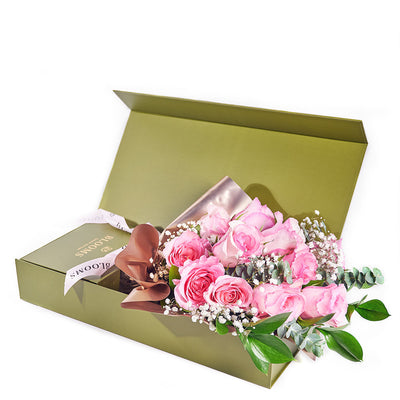 Mother’s Day 12 Stem Pink Rose Bouquet with Box, Blooms Canada Delivery