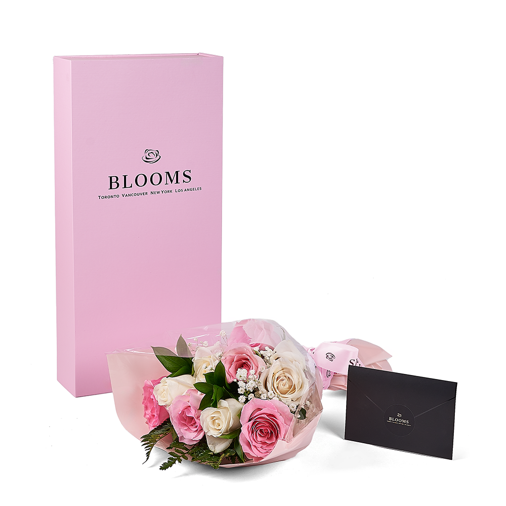 Mother’s Day 12 Stem Pink & White Rose Bouquet with Box, mothers day gift, mothers day, rose gift, rose, – Canada Blooms - Canada Delivery