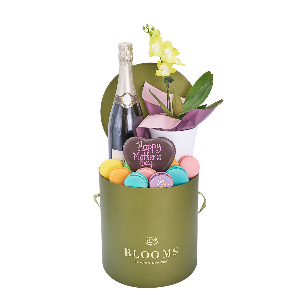 Mother’s Day Champagne, Orchid & Treat Gift Box – Canada Blooms - Canada Delivery