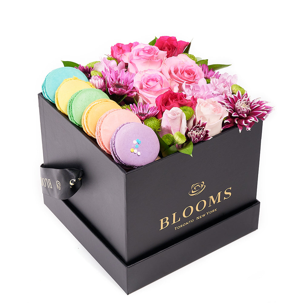 Complete Macaron & Flower Gift Box – Floral Gifts – Canada Blooms - Canada Delivery