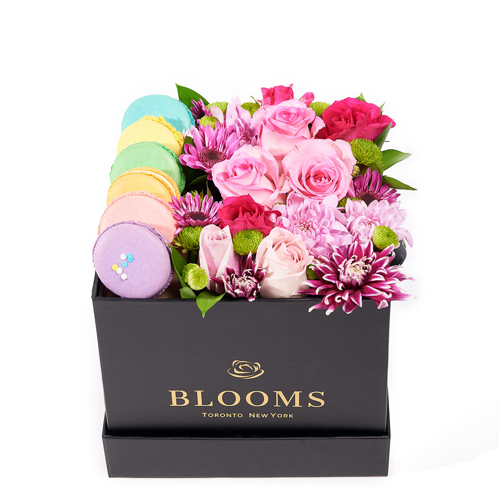 Complete Macaron & Flower Gift Box – Floral Gifts – Canada Blooms - Canada Delivery