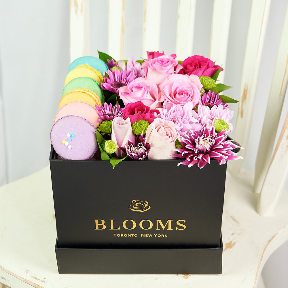 Complete Macaron & Flower Gift Box – Floral Gifts – Canada Blooms - Canada Delivery