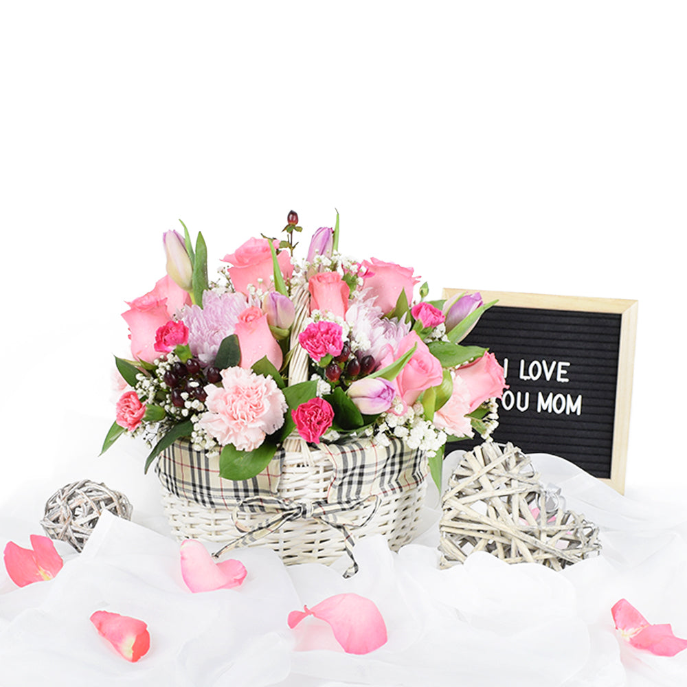 Pink Flower Basket Arrangement – Canada Blooms - Canada Delivery