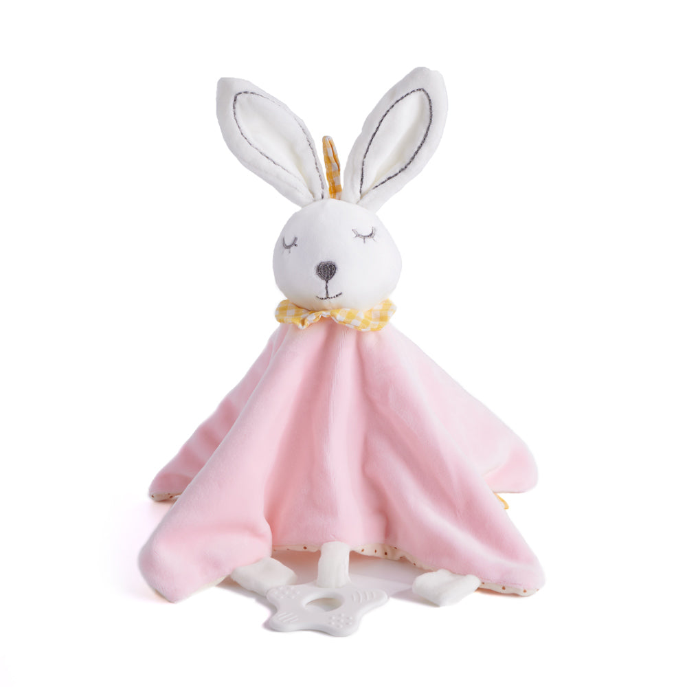 Pink Plush Bunny Blanket, Perfect for play time, this soft Plush Bunny Blanket has an attached plastic ring for teething, Baby Gifts from Canada Blooms - Canada Delivery