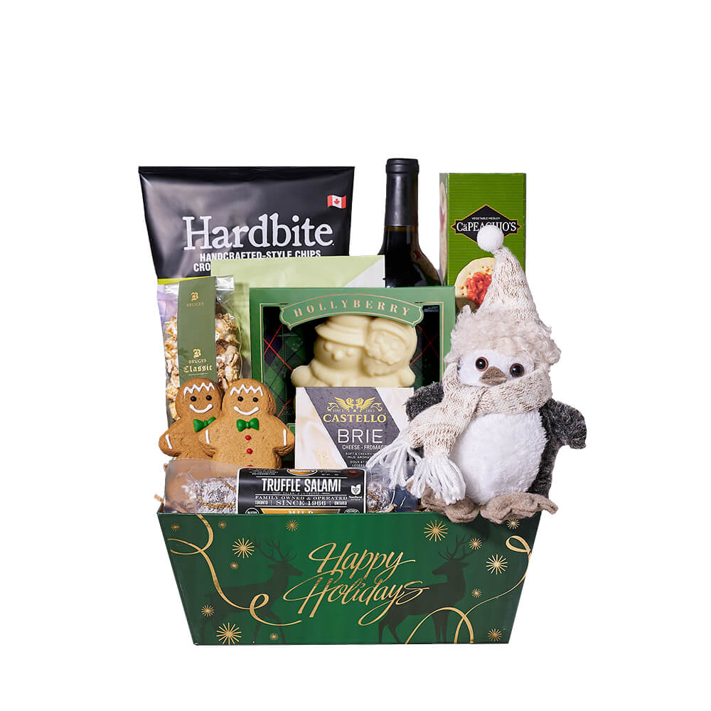 Snowy Snack & Wine Gift Set, wine gift, wine, gourmet gift, gourmet, chocolate gift, chocolate, christmas gift, christmas, holiday gift, holiday – Canada Blooms - Canada Delivery