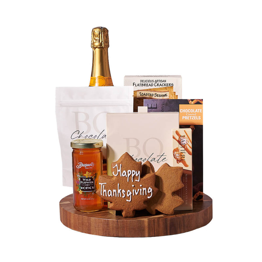 Thanksgiving Champagne & Snack Gift Board, champagne gift, champagne, sparkling wine gift, sparkling wine, gourmet gift, gourmet, thanksgiving gift, thanksgiving. Blooms Canada Delivery