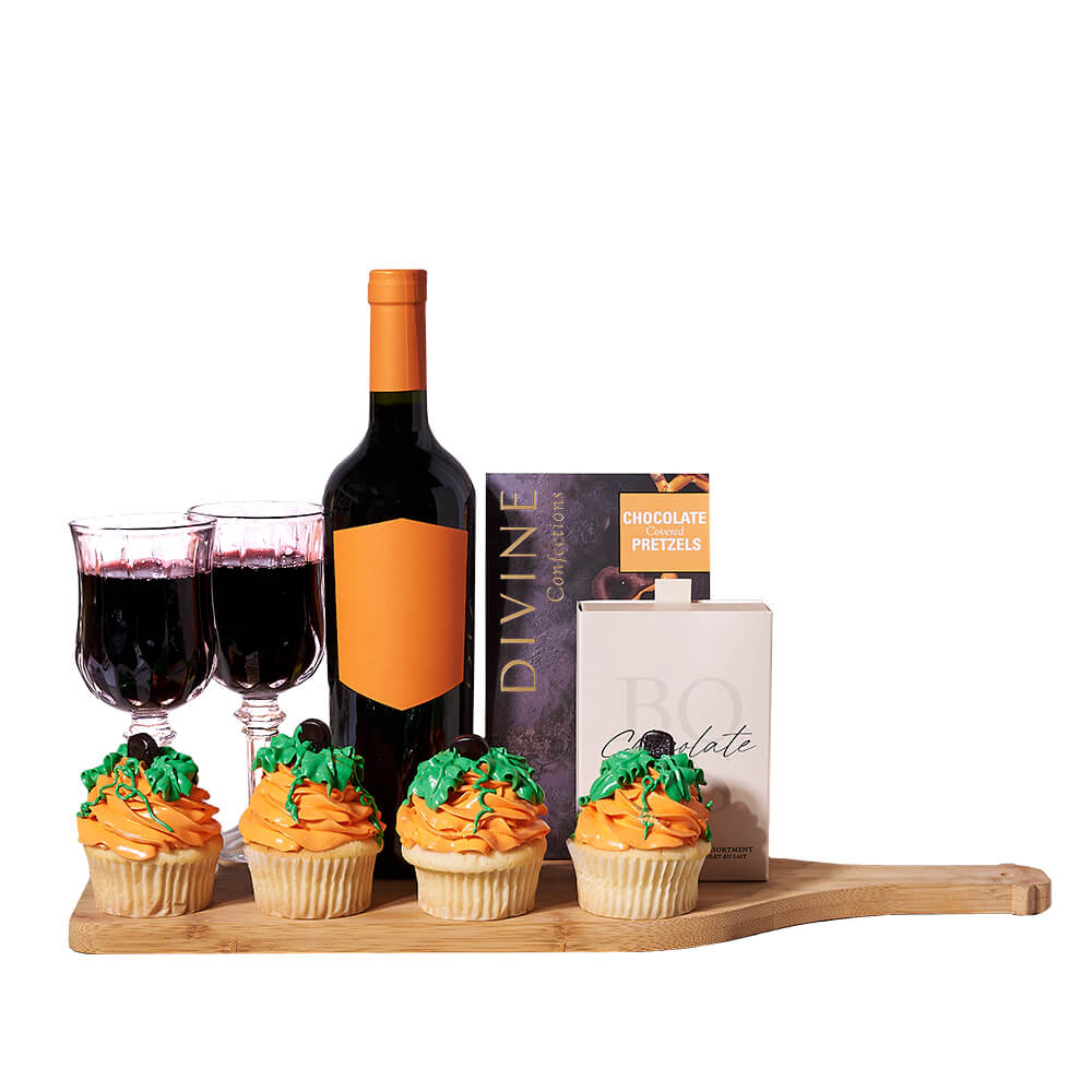 Thanksgiving Wine & Pumpkin Spice Gift Board, wine gift, wine, gourmet gift, gourmet, thanksgiving gift, thanksgiving, fall gift, fall, cupcake gift, cupcake. – Canada Blooms - Canada Delivery