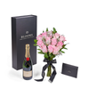 Valentine's Day 12 Stem Pink Rose Bouquet With Box & Champagne, Blooms Canada- Blooms Canada Delivery