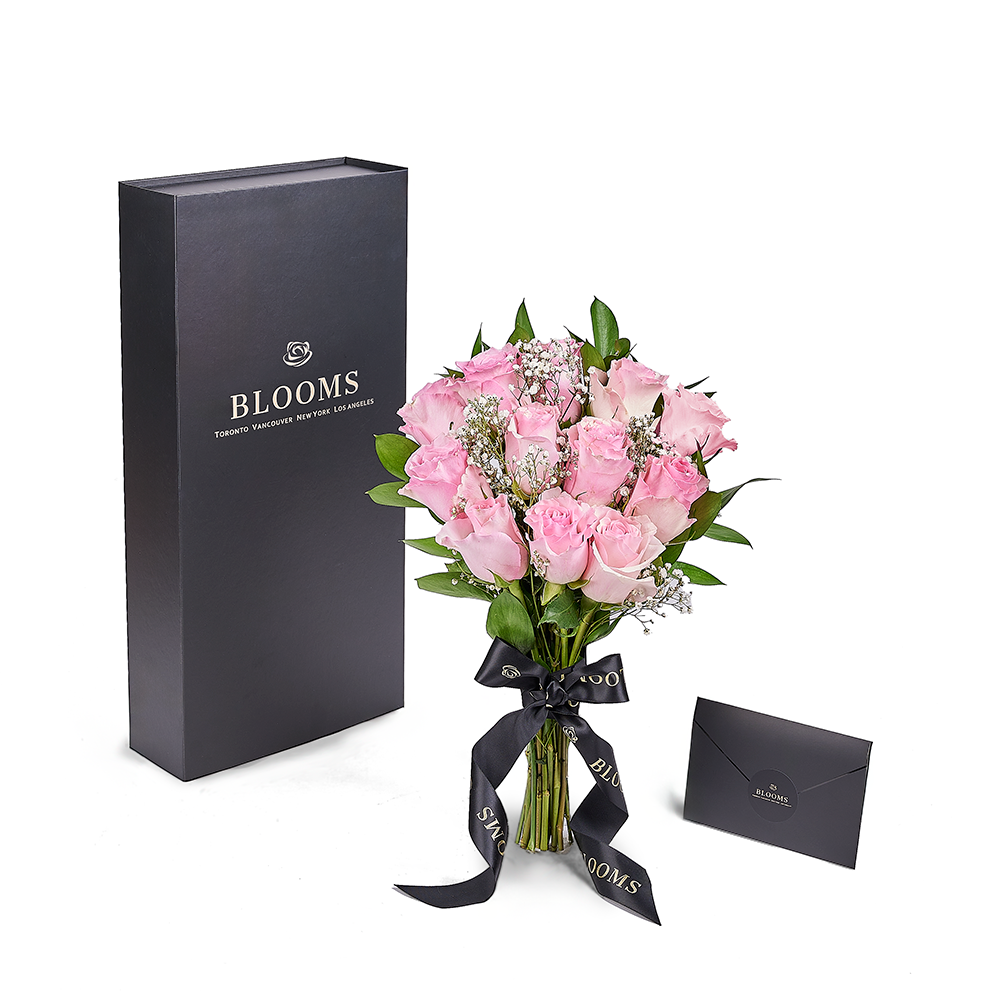 Valentine's Day 12 Stem Pink Rose Bouquet With Designer Box, – Canada Blooms - Canada Delivery