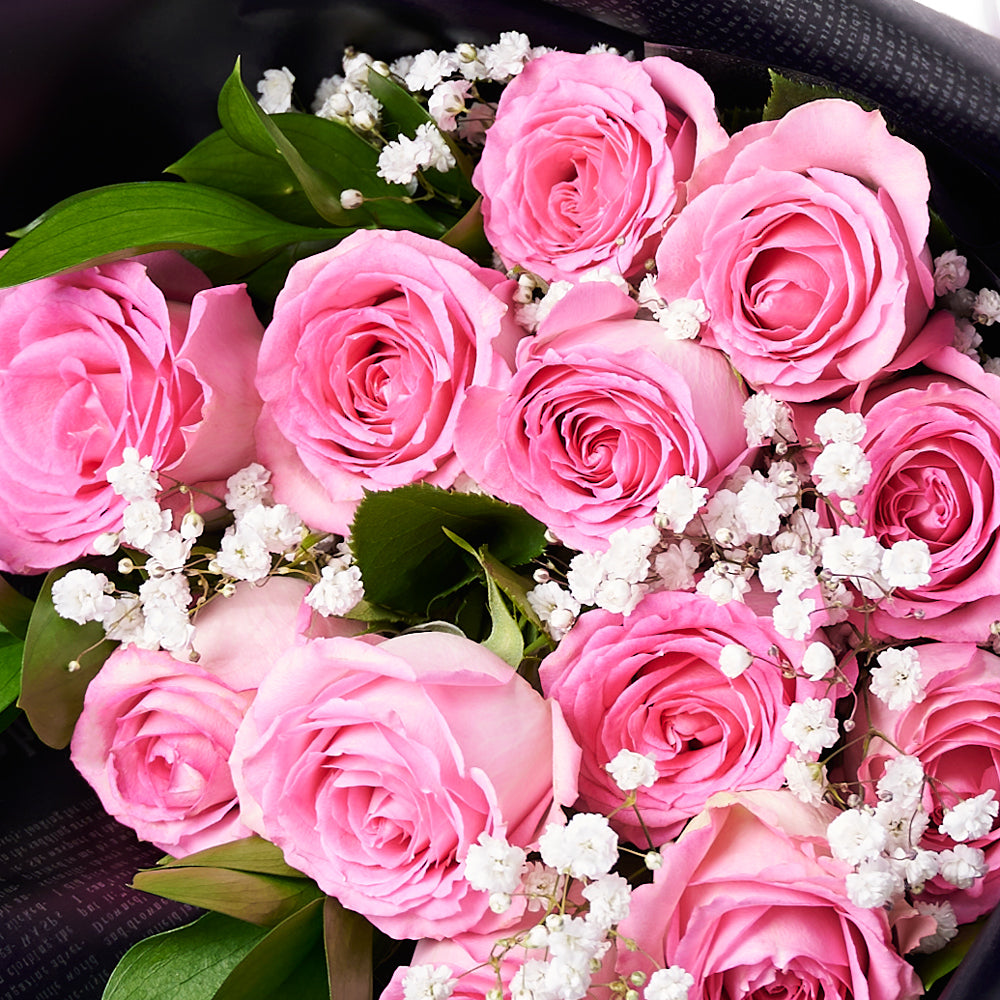 Valentine's Day 12 Stem Pink Rose Bouquet With Designer Box, – Canada Blooms - Canada Delivery