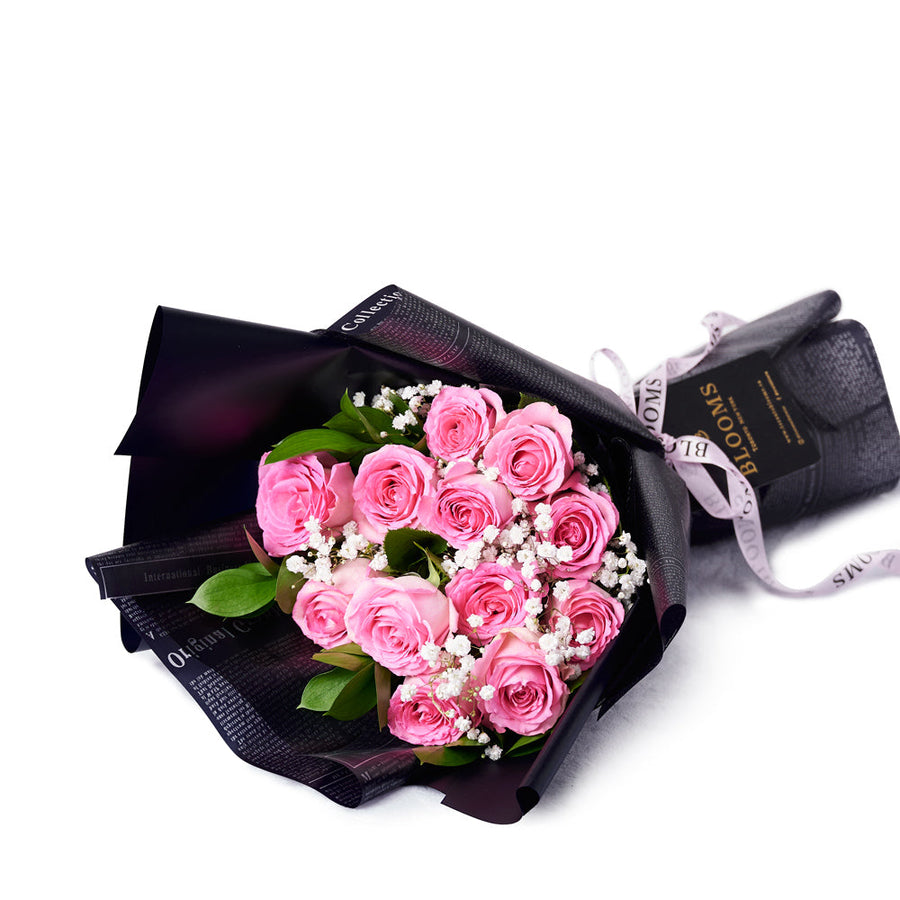 Valentine's Day 12 Stem Pink Rose Bouquet, Blooms Canada- Blooms Canada Delivery