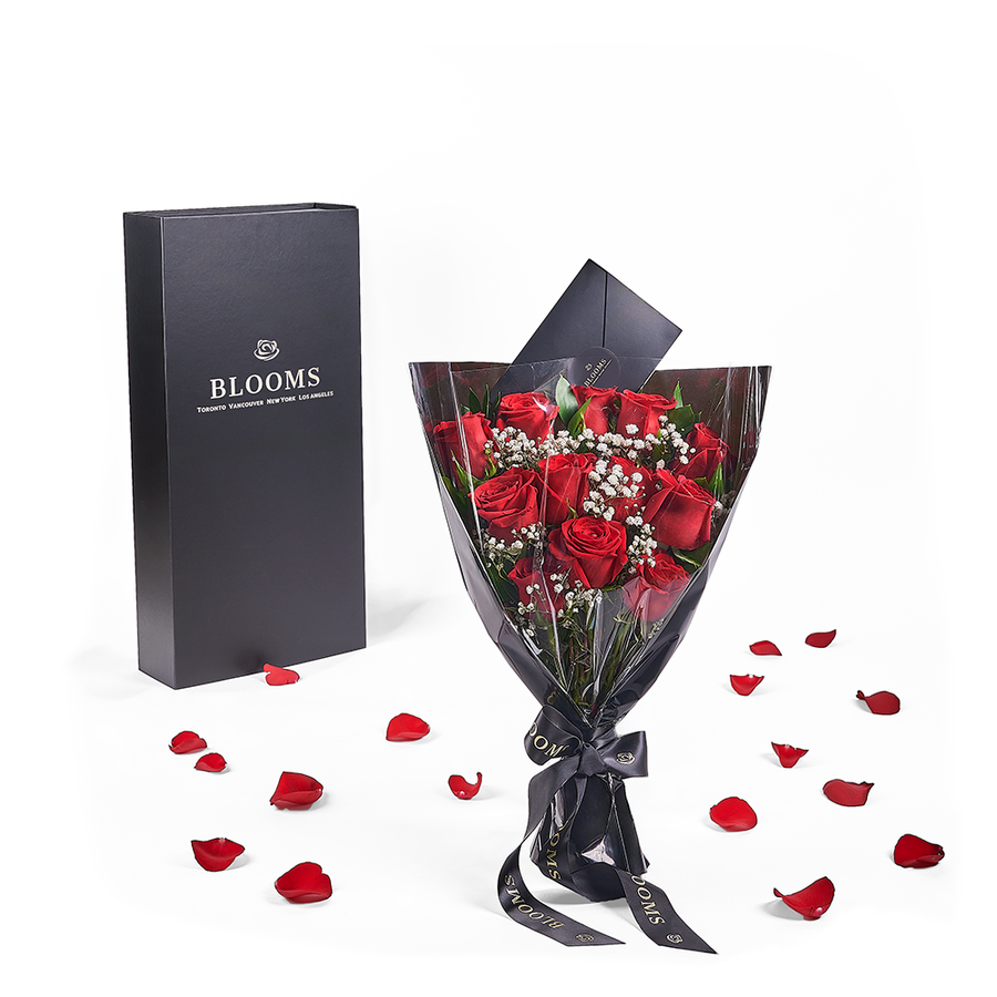 Valentine's Day 12 Stem Red Rose Bouquet With Designer Box, valentines day gift, valentines, rose gift, rose, flower gift, flower, – Canada Blooms - Canada Delivery