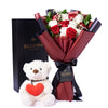 Valentine's Day 12 Stem Red & White Bouquet With Box & Bear, Blooms Canada- Blooms Canada Delivery