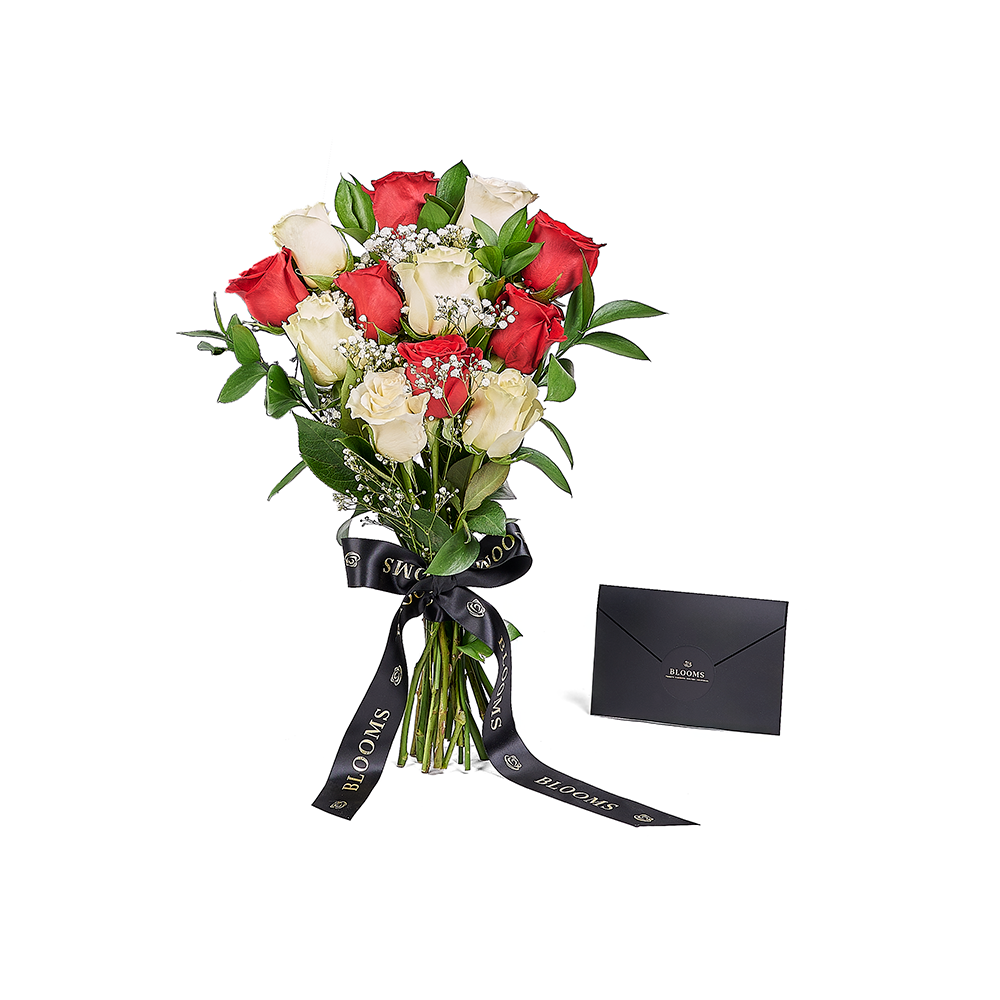 Valentine's Day 12 Stem Red & White Rose Bouquet, – Canada Blooms - Canada Delivery