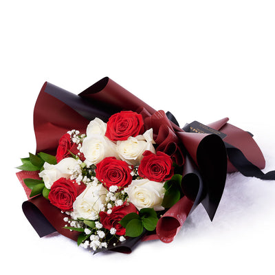 Valentine's Day 12 Stem Red & White Rose Bouquet, Blooms Canada- Blooms Canada Delivery