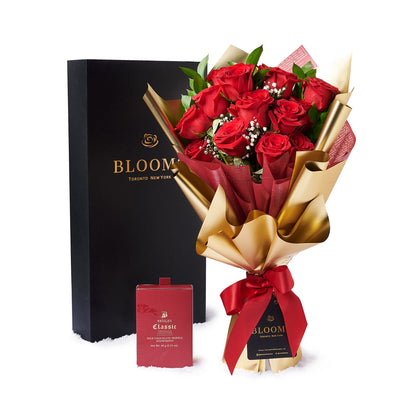 Valentine’s Day Dozen Red Rose Bouquet With Box & Chocolate, Valentine's Day gifts, roses, Canada Same Day Flower Delivery, Blooms Canada Delivery