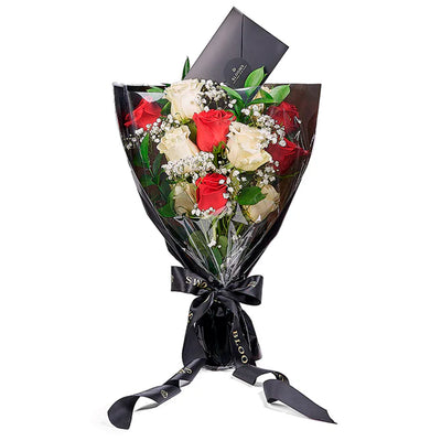 Valentine's Day 12 Stem Red & White Rose Bouquet, Blooms Canada- Blooms Canada Delivery