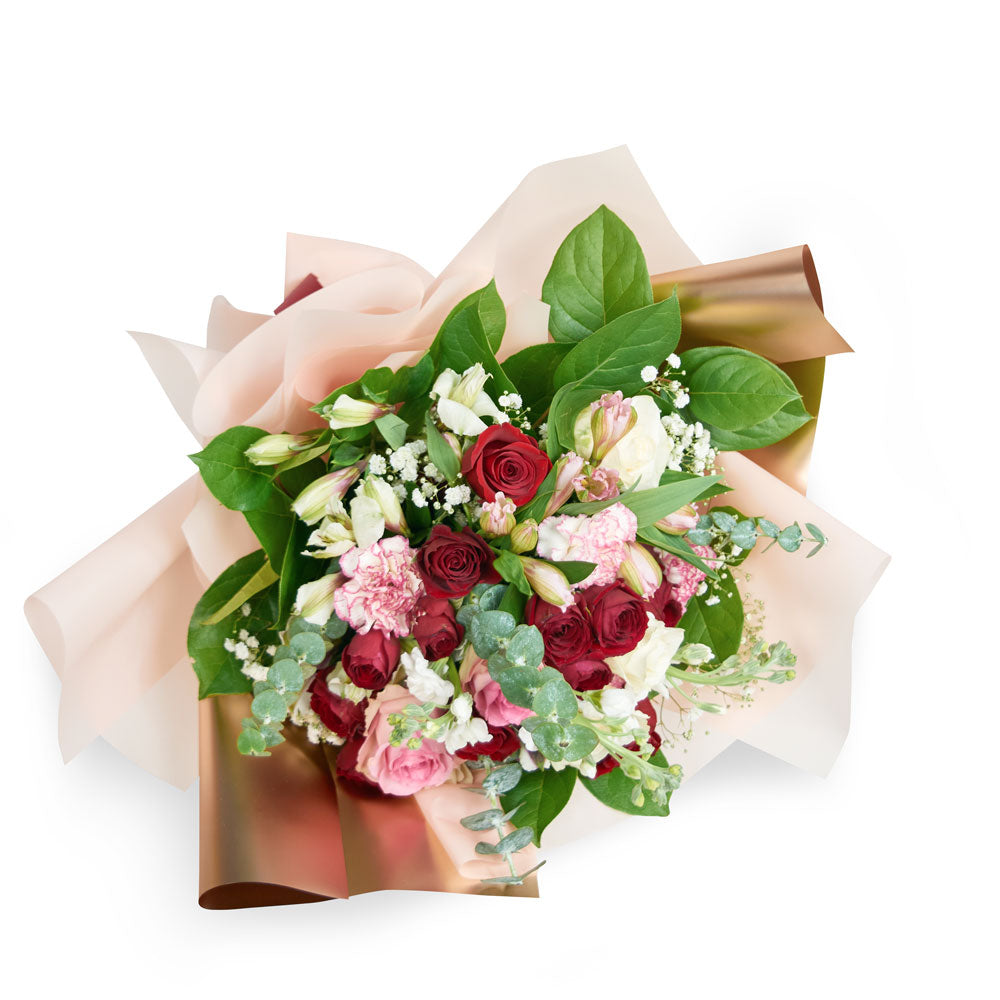 Red, white, and pink mixed bouquet – Canada Blooms - Canada Delivery