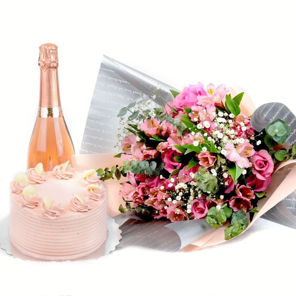 A graceful Celebration Flowers - Mixed Floral Bouquet and Champagne Gift Set - Same Day Canada Blooms Delivery