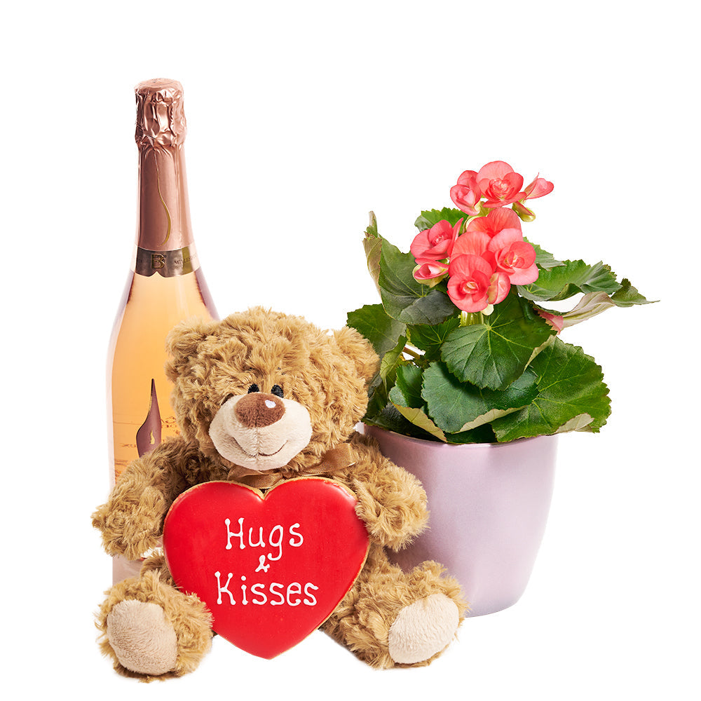 A Special Mother's Day Gift Basket - Wine, FLower and plushie Gift Set - Canada Blooms