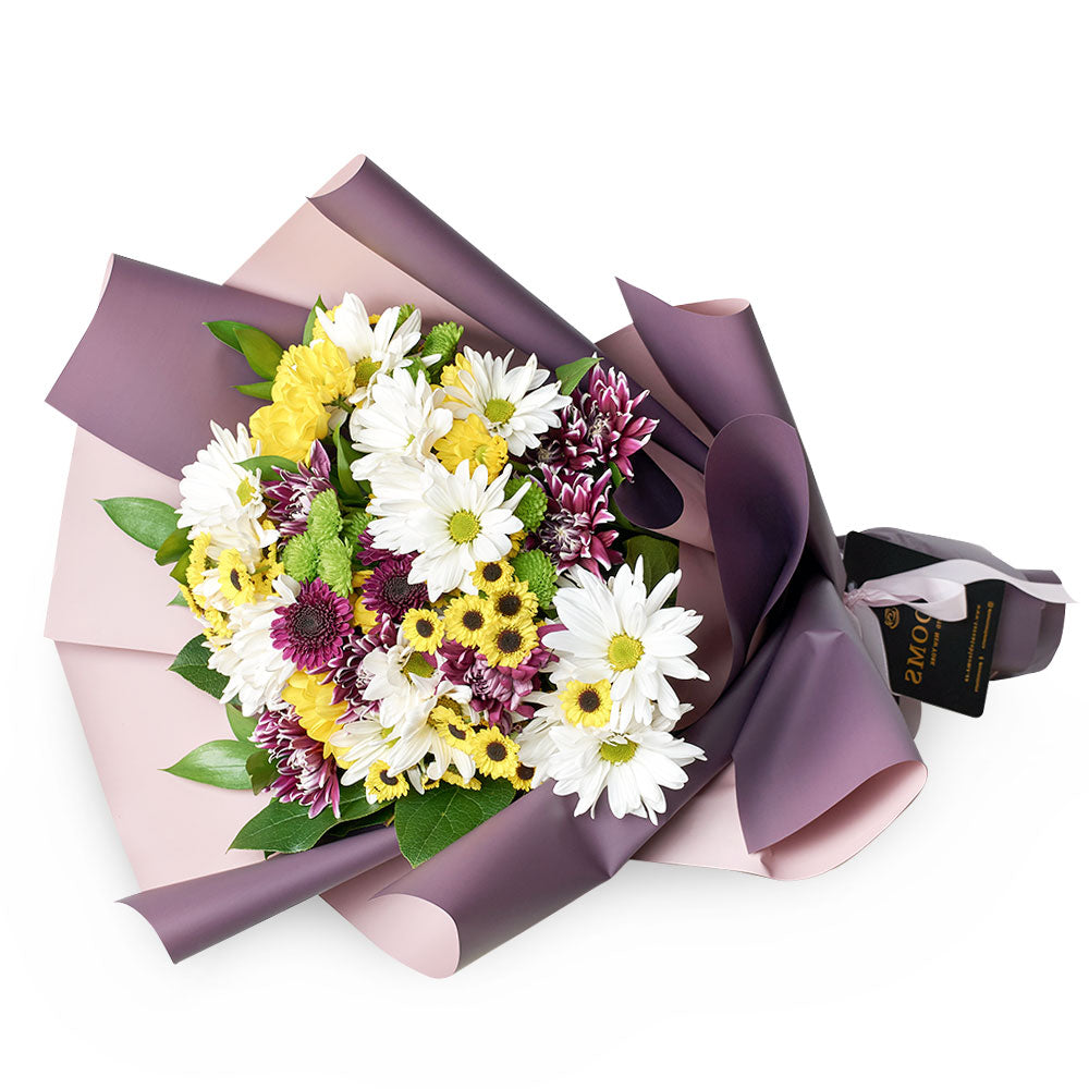 Multi-coloured mixed daisy bouquet. Same Day Blooms Canada Delivery.