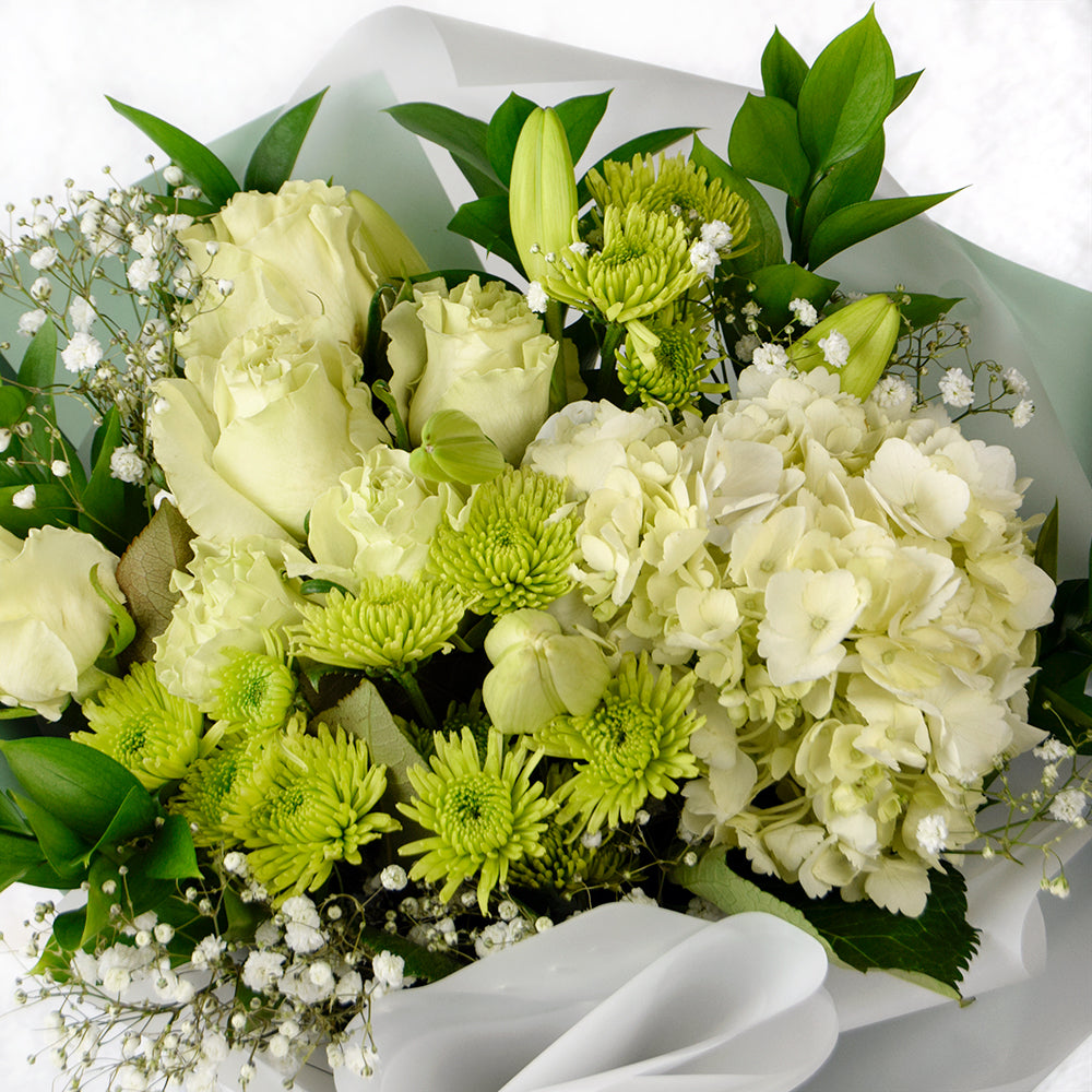 Blossoming Sunrise Mixed bouquet in white and cream. Same Day. Blooms Canada- Blooms Canada Delivery.