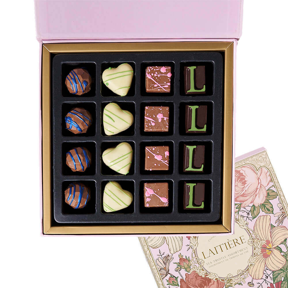 Champagne & Truffles for Two, bottle of sparkling wine, a box of chocolate truffles with tea-inspired flavors, and a pair of champagne flutes, Gourmet Gifts from Canada Blooms - Same Day Canada Delivery.