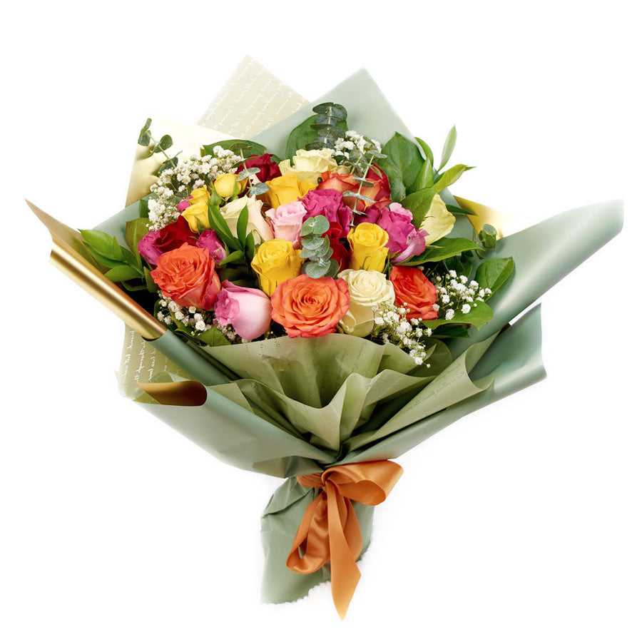 Warm-toned mixed rose bouquet. Same Day Blooms Canada Delivery.