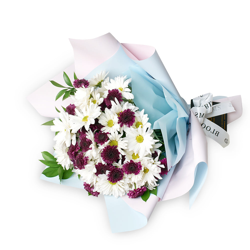 White and purple daisy floral bouquet – Canada Blooms - Canada Delivery