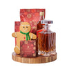 Gingerbread Man & Holiday Decanter Gift, bottle of liquor, a stunning glass decanter, a hand-decorated gingerbread cookie, chocolate truffles, white chocolate cranberry pistachio bark, white chocolate peppermint popcorn, and an end-grain cutting board for serving, Holiday Gifts from Blooms Canada - Same Day Canada Delivery.