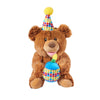 Happy Birthday Bear, delightful bear holding a multicolored birthday cupcake and donning a cute birthday party hat, Birthday Gift from Blooms Canada - Same Day Canada Delivery.