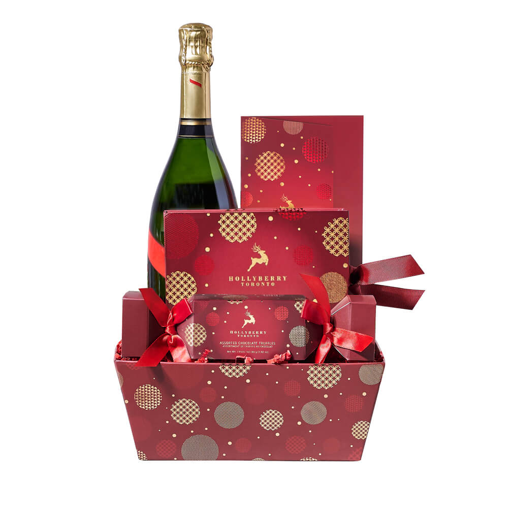 Holiday Sparkling Wine & Truffle Gift Tray, champagne gift baskets, Christmas gift baskets, gourmet gift baskets, holiday gifts, holiday, christmas gift, christmas, champagne gift, champagne, chocolate gift, chocolate, sparkling wine gift, sparkling wine, – Canada Blooms - Canada Delivery